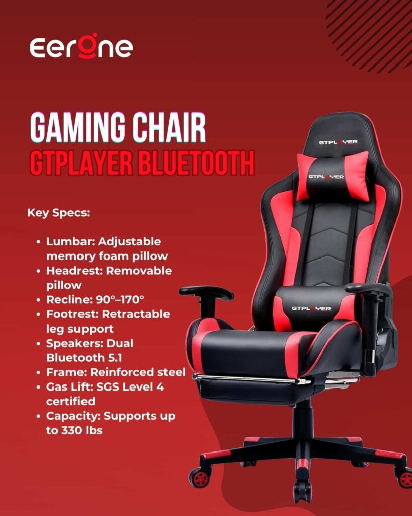 GTPLAYER Gaming Chair with Bluetooth Speakers for Back Pain